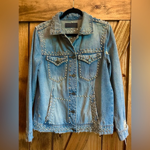 Studded Denim Jacket.  Size Small oversized.  19” Pit to Pit 24” Length - Picture 1 of 5